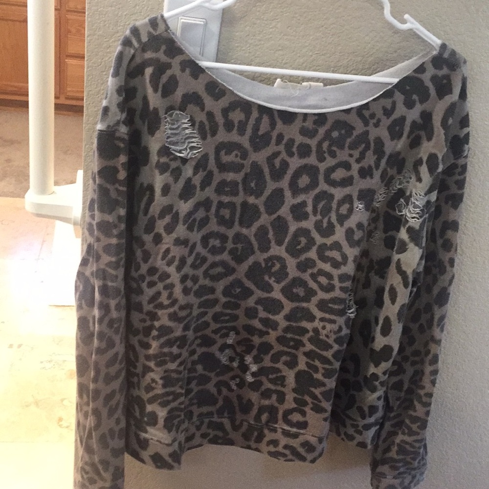 Distressed off shoulder sweatshirt LEOPARD